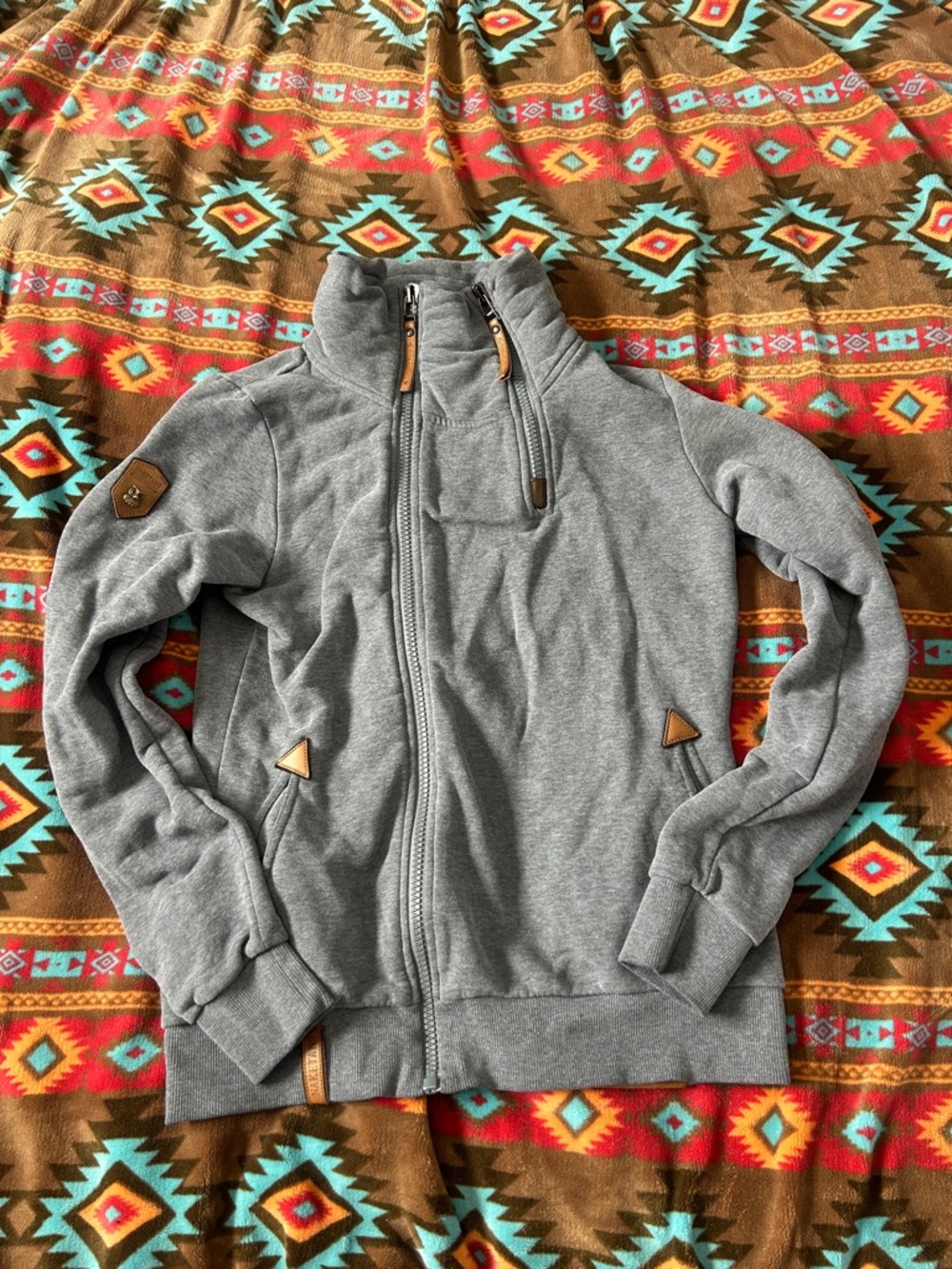 Naketano Grey Sweatshirt with Brown Leather Owl Patch